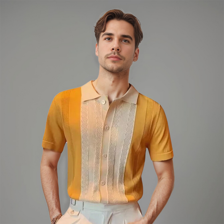 Colorblock Contrast Panel Open Collar Short Sleeve Knit Polo Shirt