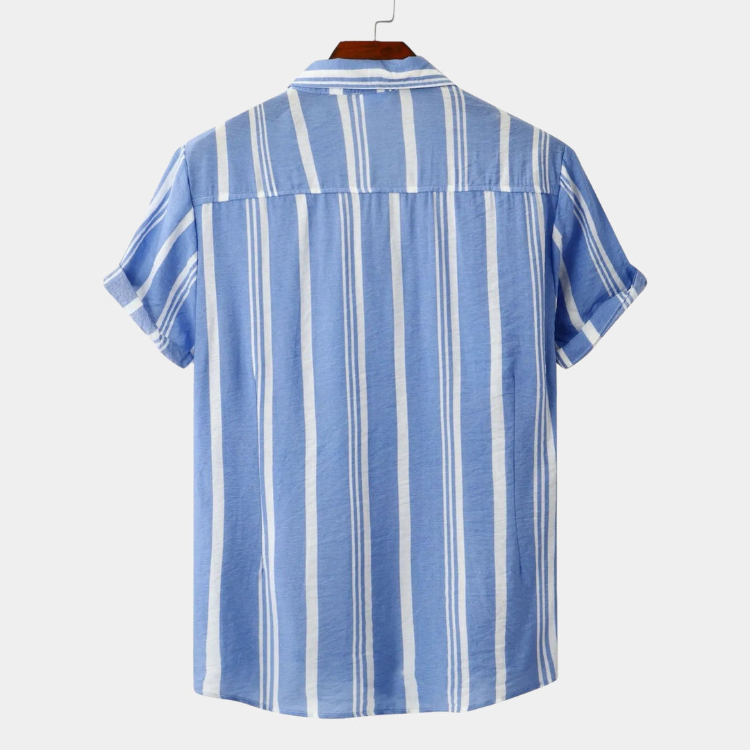 Vertical Stripe Short Sleeve Button Down Casual Shirt