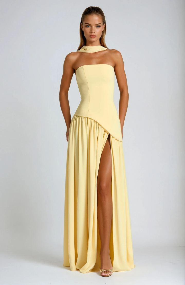 Women's Strapless Maxi Dress Halter Neck Formal Evening Gown