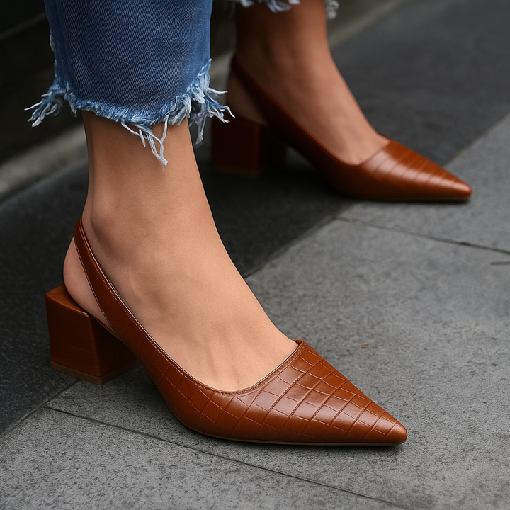 Croc Patent Pointed Toe Slingback Heels Women