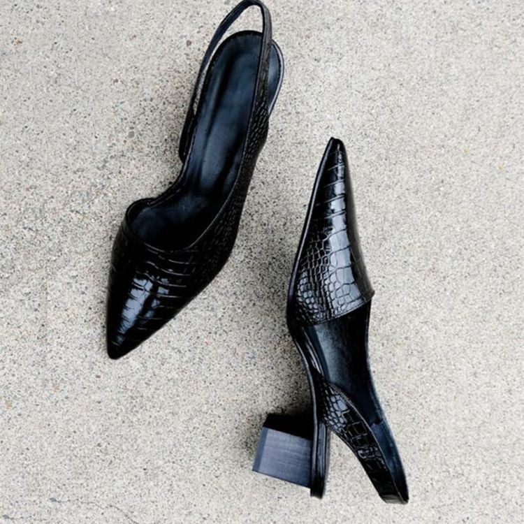 Croc Patent Pointed Toe Slingback Heels Women