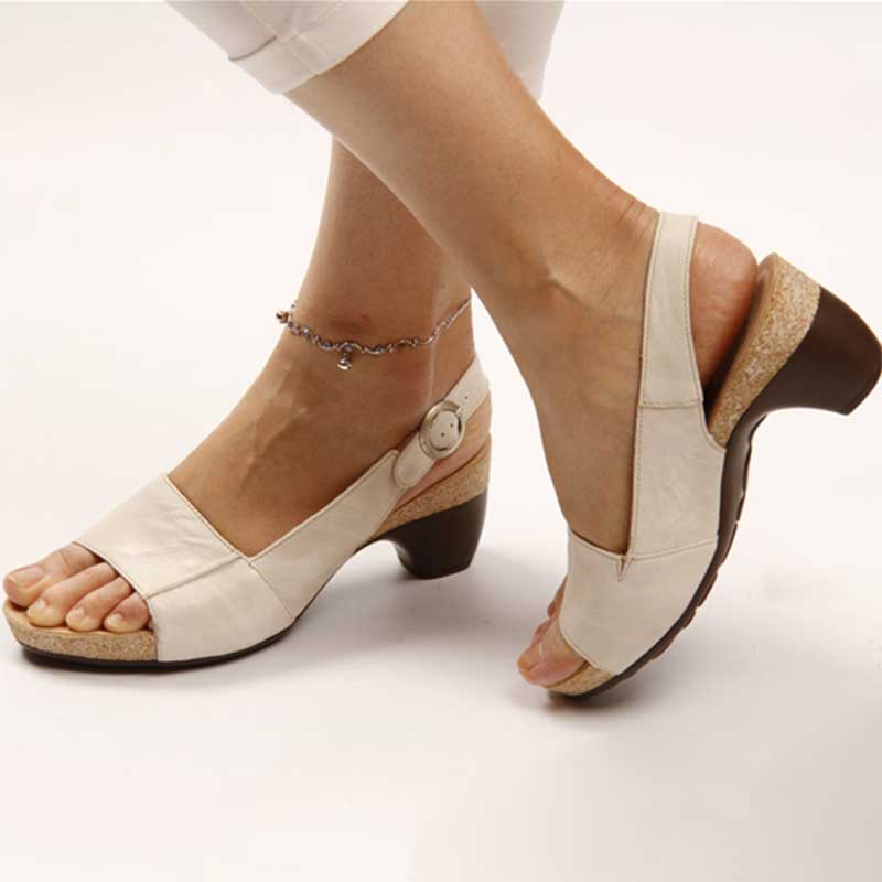 Buckle Ankle Strap Open Toe Cork Block Heel Sandals Women