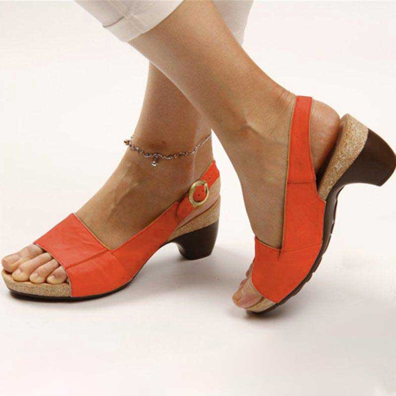 Buckle Ankle Strap Open Toe Cork Block Heel Sandals Women