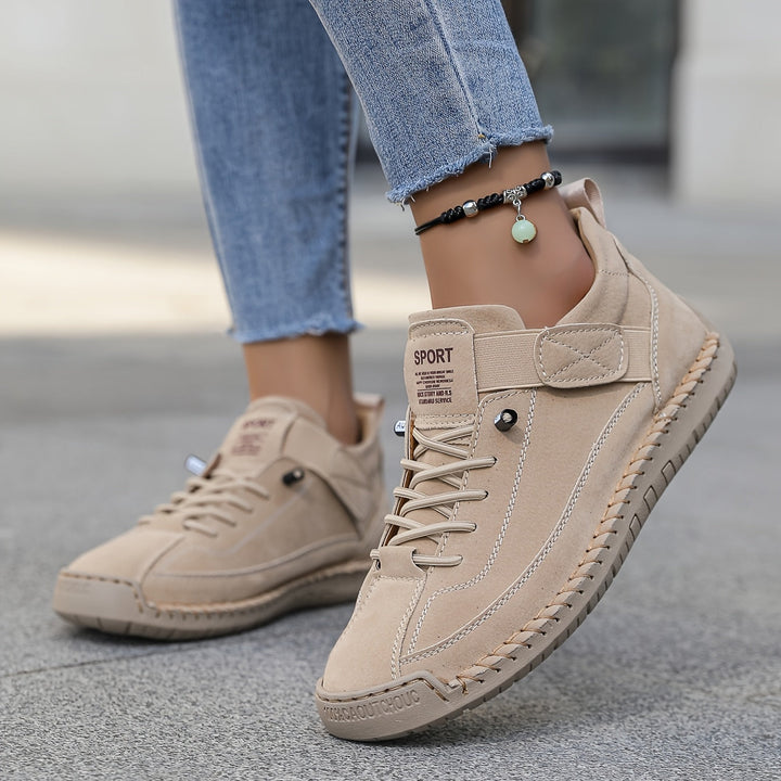 Suede Stitch Detail Lace Up Flat Sneakers Women