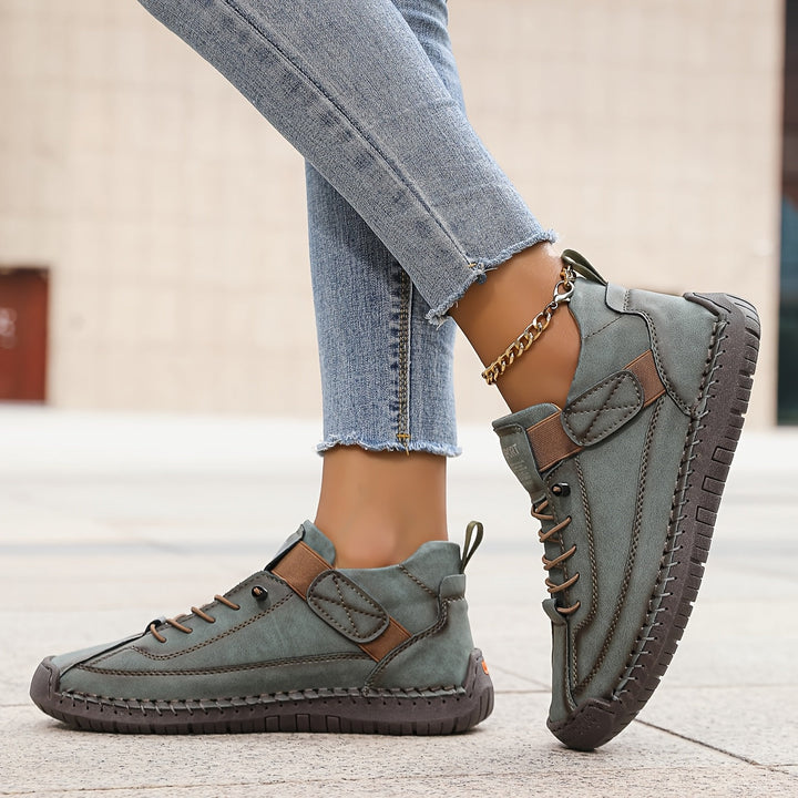 Suede Stitch Detail Lace Up Flat Sneakers Women