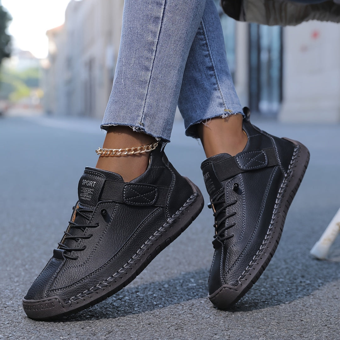 Suede Stitch Detail Lace Up Flat Sneakers Women