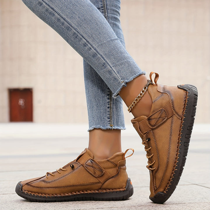 Suede Stitch Detail Lace Up Flat Sneakers Women