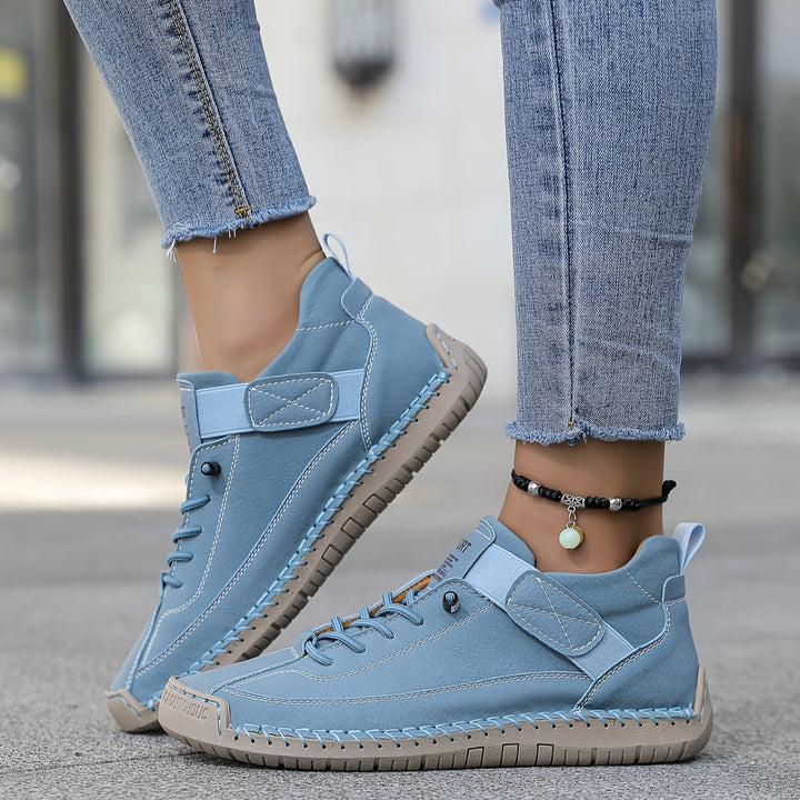 Suede Stitch Detail Lace Up Flat Sneakers Women