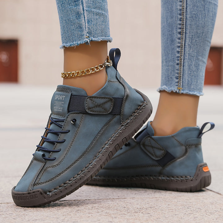 Suede Stitch Detail Lace Up Flat Sneakers Women