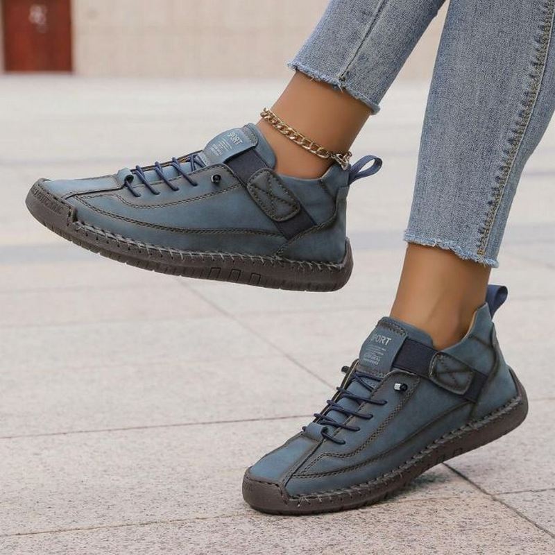 Suede Stitch Detail Lace Up Flat Sneakers Women