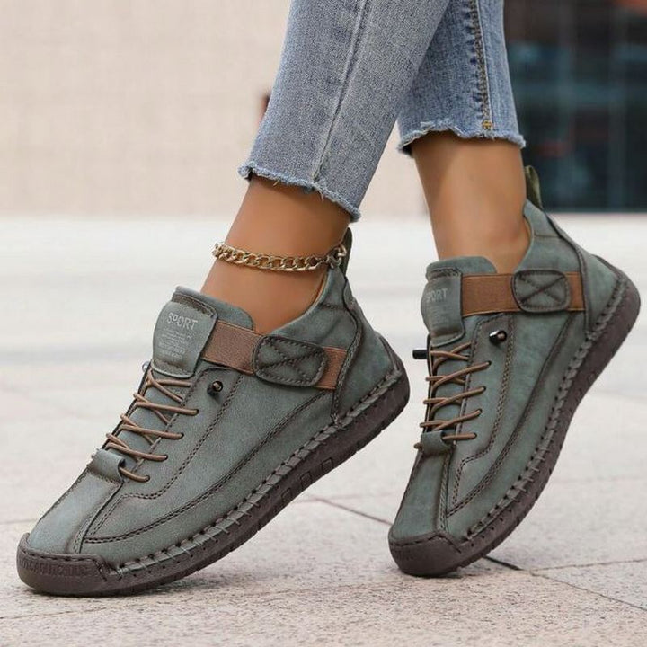 Suede Stitch Detail Lace Up Flat Sneakers Women