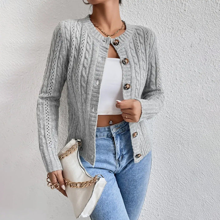 Theodora | Women's Button Front Cable Knit Cropped Cardigan