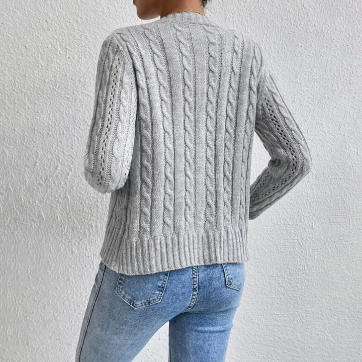 Theodora | Women's Button Front Cable Knit Cropped Cardigan