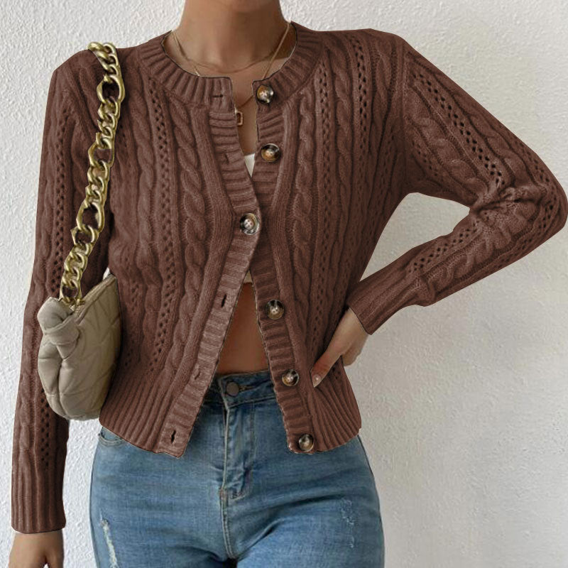 Theodora | Women's Button Front Cable Knit Cropped Cardigan