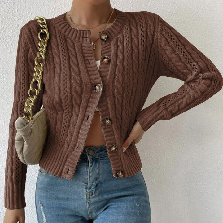 Theodora | Women's Button Front Cable Knit Cropped Cardigan