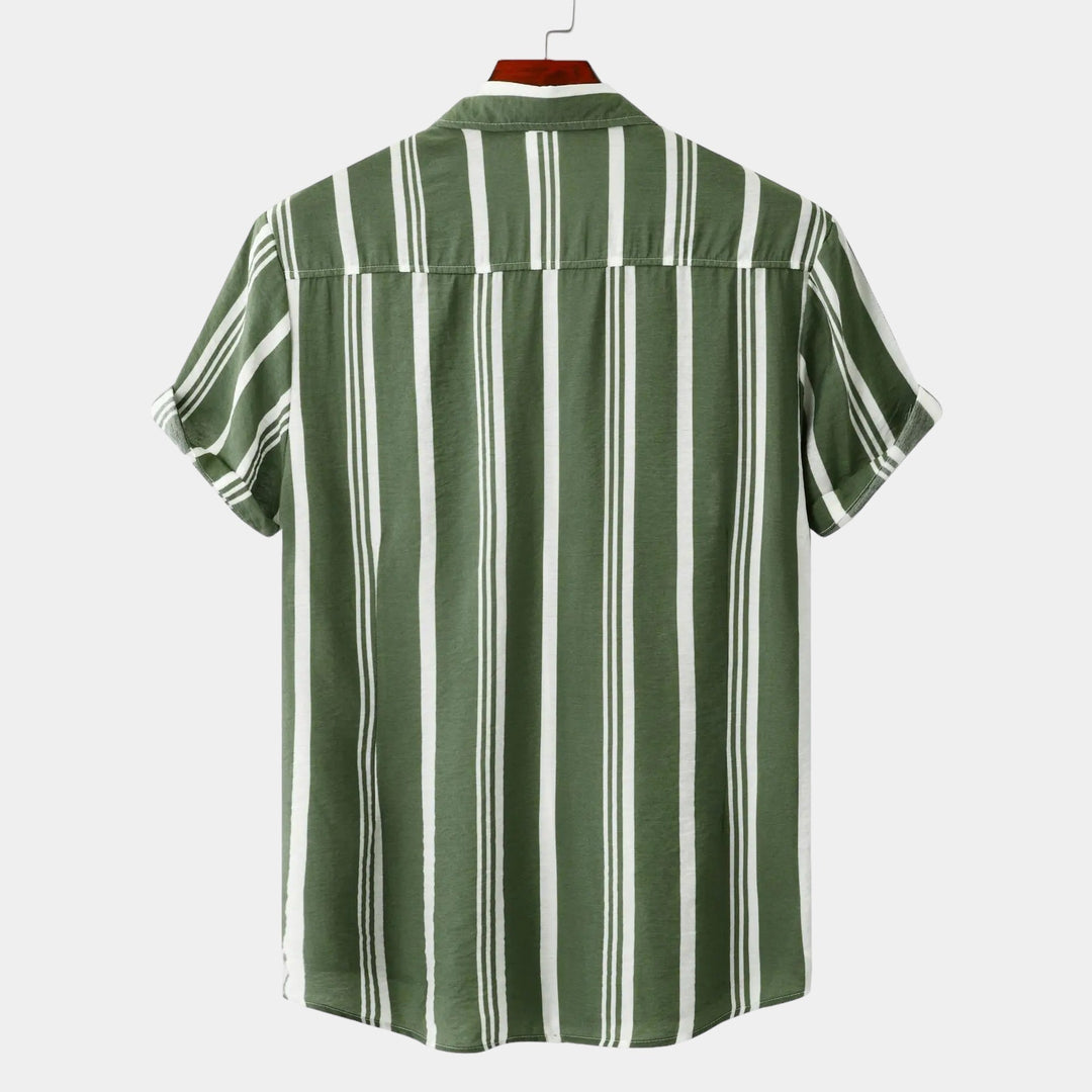 Vertical Stripe Short Sleeve Button Down Casual Shirt