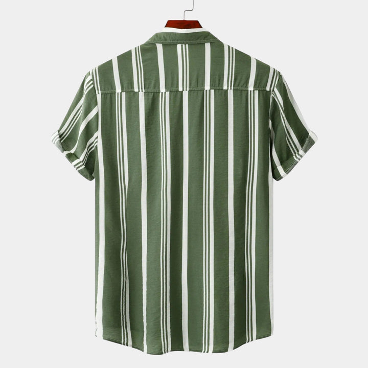 Vertical Stripe Short Sleeve Button Down Casual Shirt