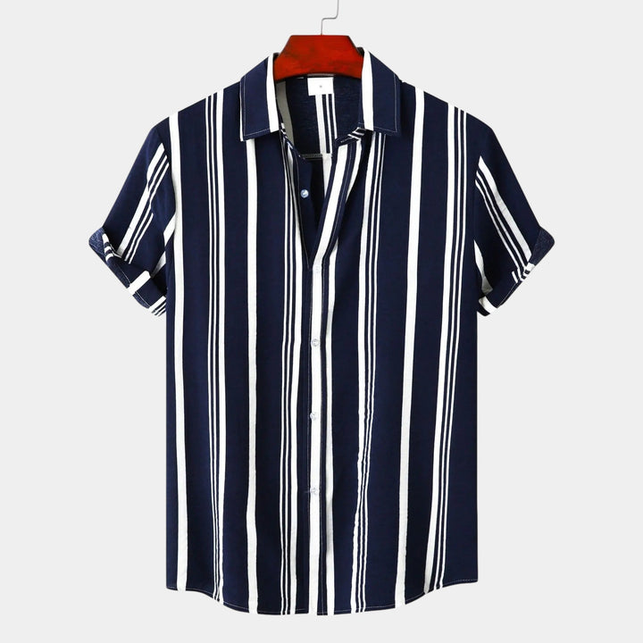 Vertical Stripe Short Sleeve Button Down Casual Shirt