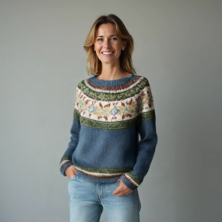 Fenwick | Women's Fair Isle Print Boat Neck Sweater