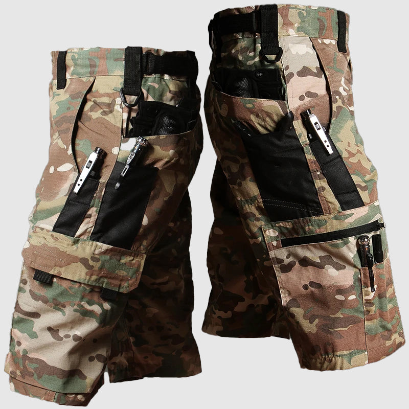 Tactical Camo Multi Zip Pocket Belted Utility Mens Cargo Shorts