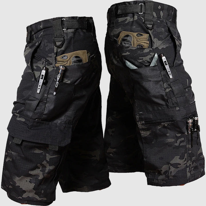 Tactical Camo Multi Zip Pocket Belted Utility Mens Cargo Shorts