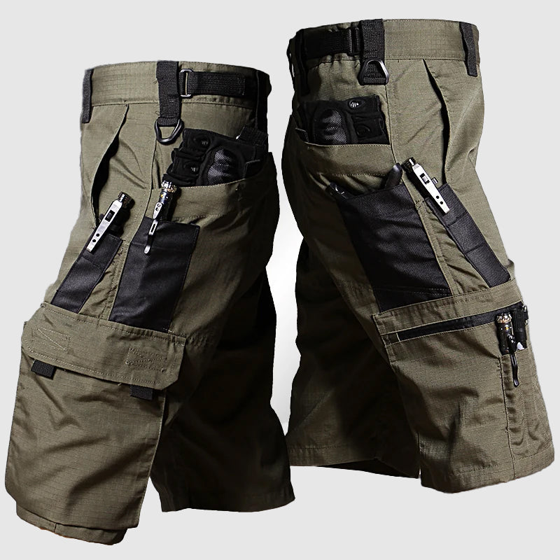 Tactical Camo Multi Zip Pocket Belted Utility Mens Cargo Shorts