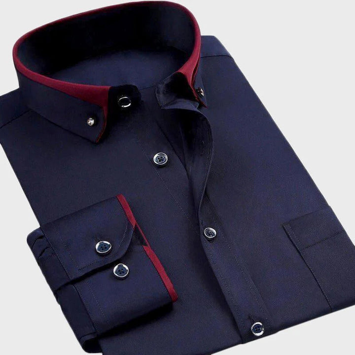 Contrast Collar Cuff Long Sleeve Slim Fit Dress Shirt