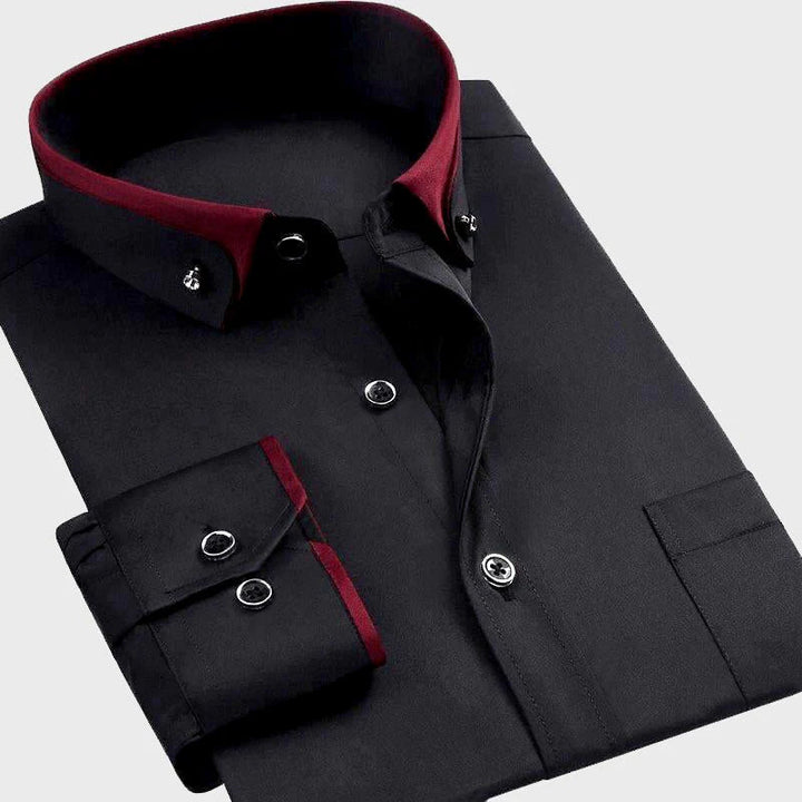 Contrast Collar Cuff Long Sleeve Slim Fit Dress Shirt
