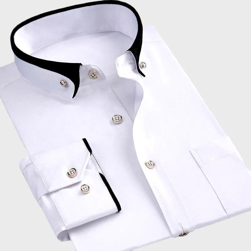 Contrast Collar Cuff Long Sleeve Slim Fit Dress Shirt