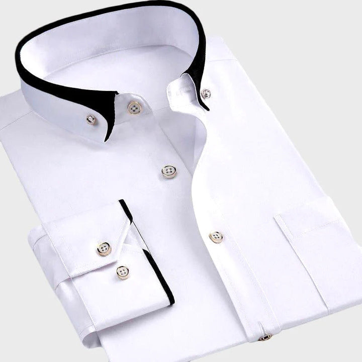 Contrast Collar Cuff Long Sleeve Slim Fit Dress Shirt