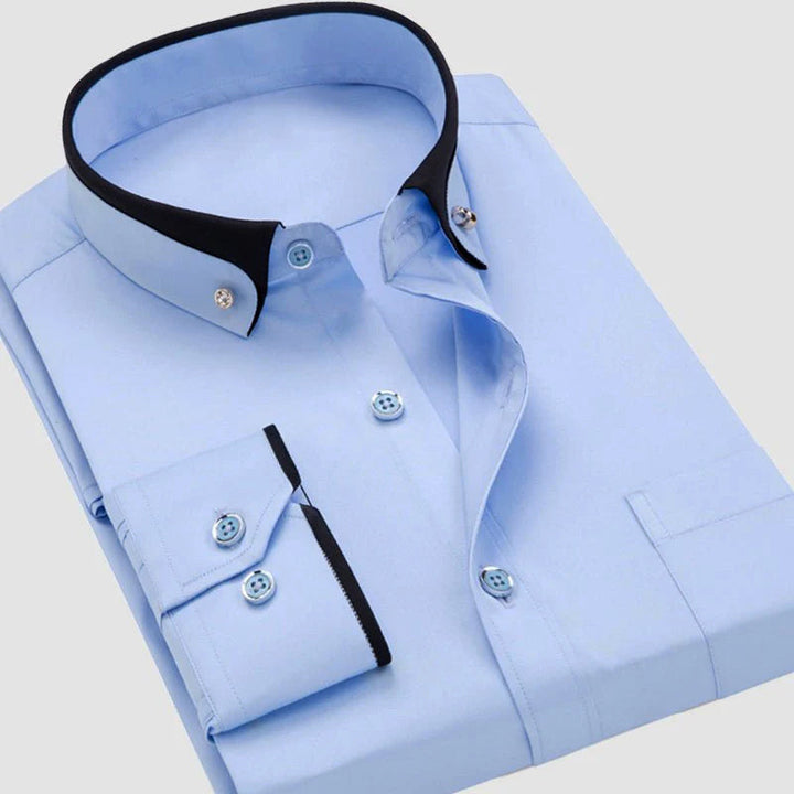 Contrast Collar Cuff Long Sleeve Slim Fit Dress Shirt