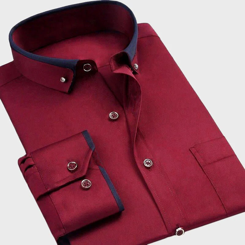 Contrast Collar Cuff Long Sleeve Slim Fit Dress Shirt