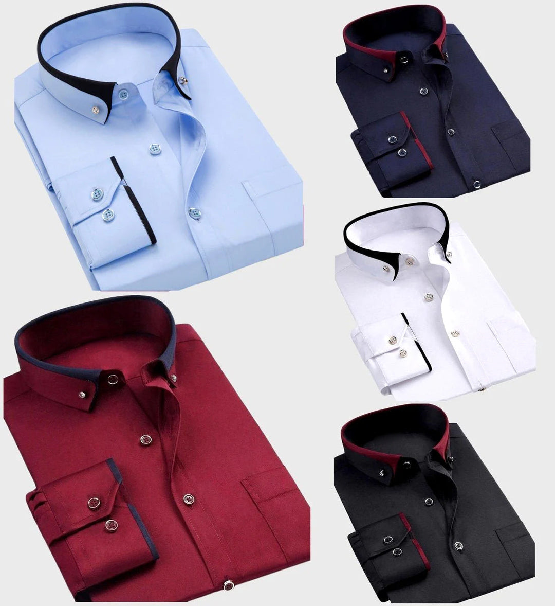 Contrast Collar Cuff Long Sleeve Slim Fit Dress Shirt