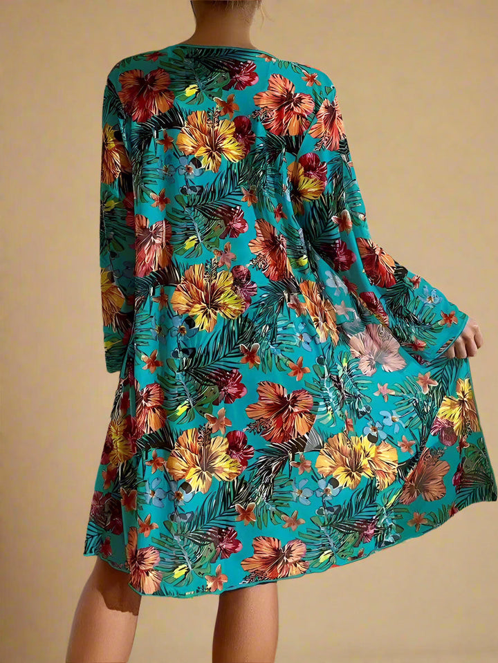 Tropical Floral High Waisted Bikini with Kimono Cover Up