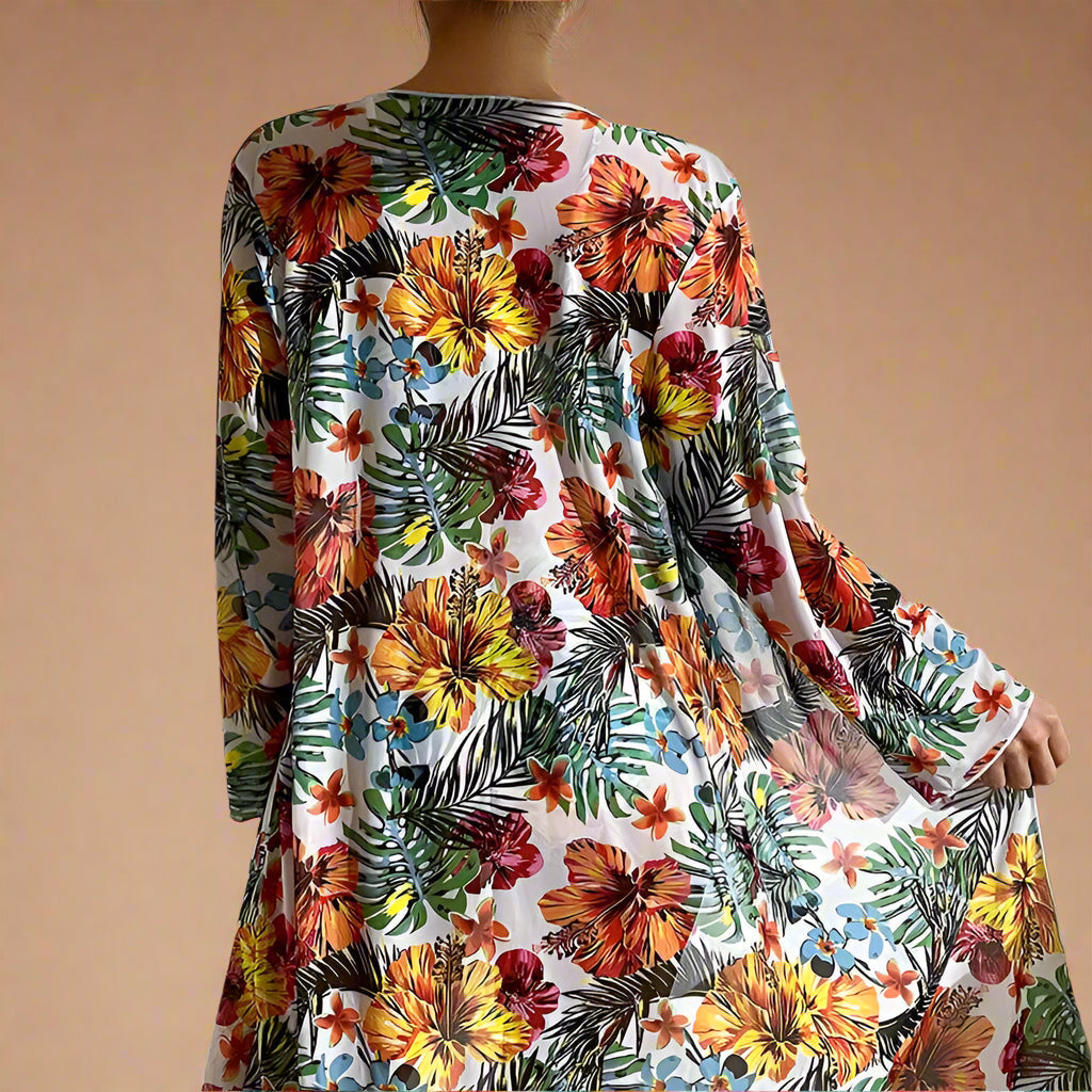 Tropical Floral High Waisted Bikini with Kimono Cover Up