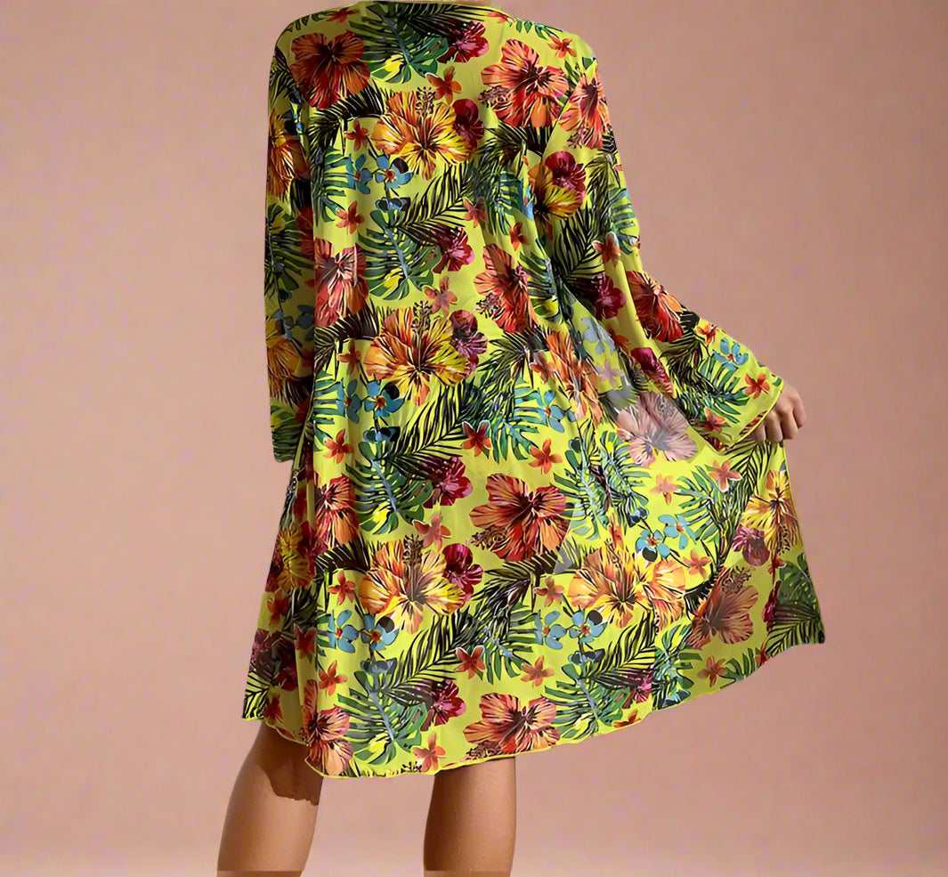 Tropical Floral High Waisted Bikini with Kimono Cover Up