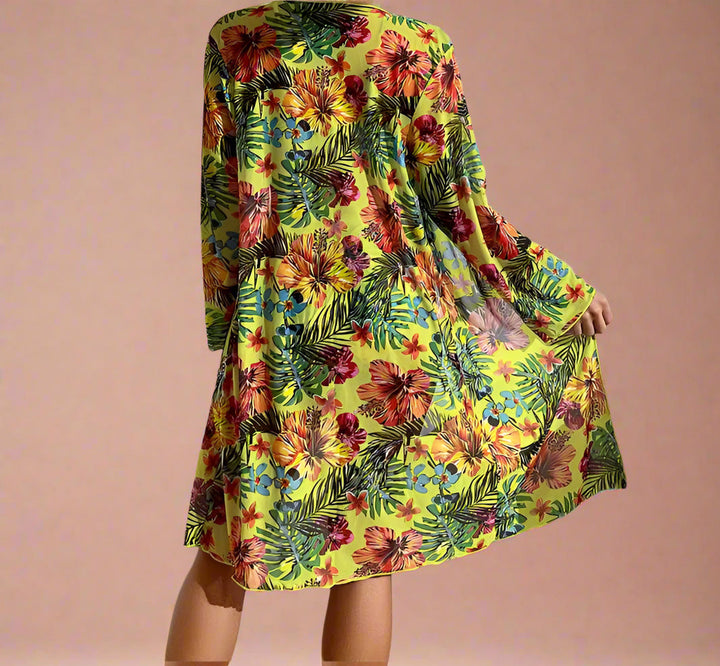 Tropical Floral High Waisted Bikini with Kimono Cover Up