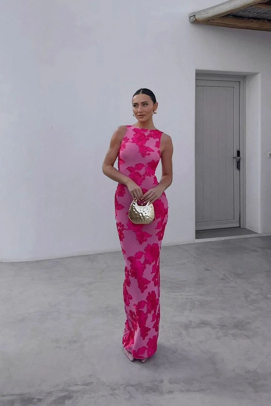 Women's Floral Lace Maxi Dress Sleeveless Bodycon Evening Gown