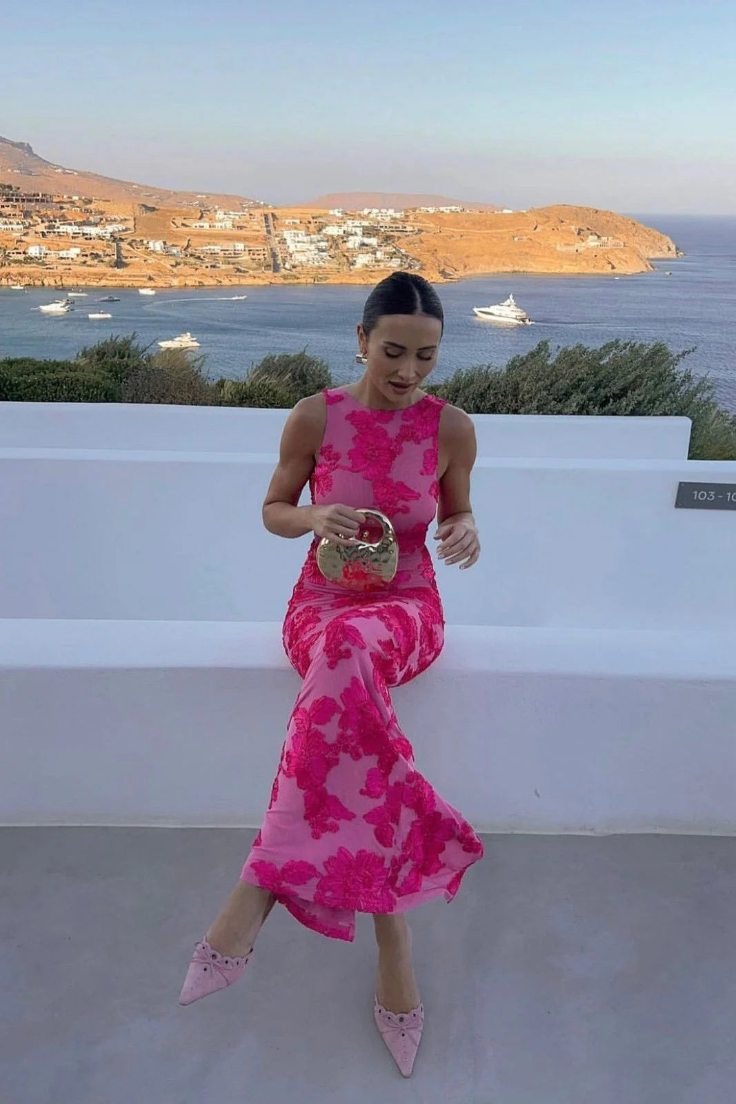 Women's Floral Lace Maxi Dress Sleeveless Bodycon Evening Gown