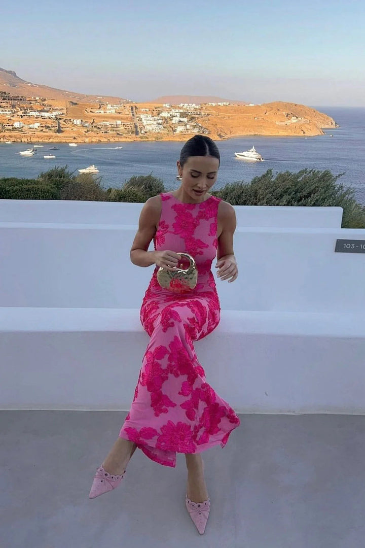 Women's Floral Lace Maxi Dress Sleeveless Bodycon Evening Gown