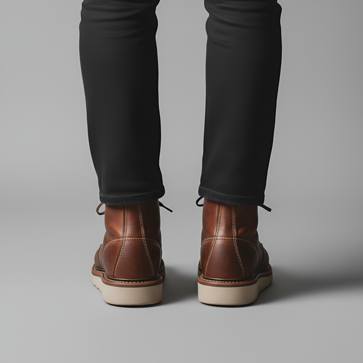 Moc Toe Lace Up Leather Wedge Sole Work Boot