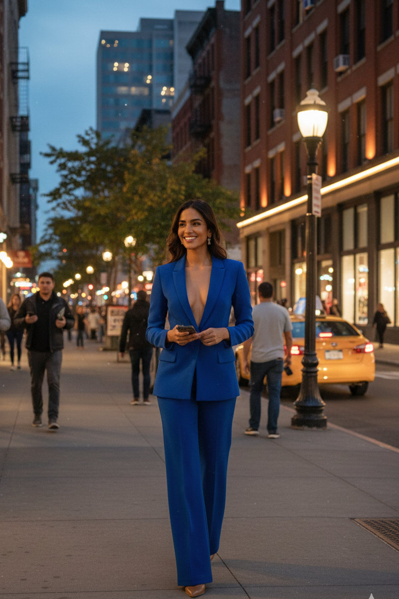 Single Button Tailored Blazer and Wide Leg Pant Matching Set