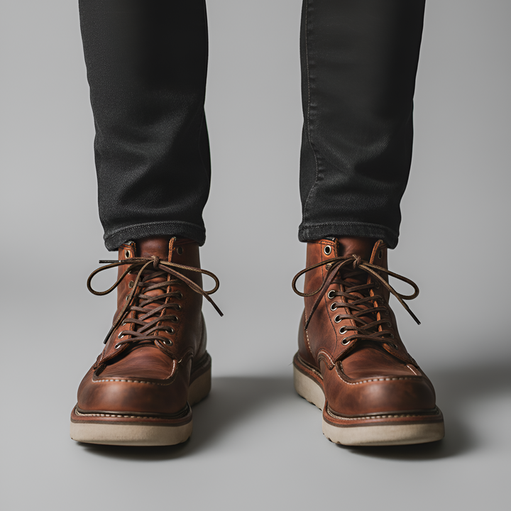 Moc Toe Lace Up Leather Wedge Sole Work Boot