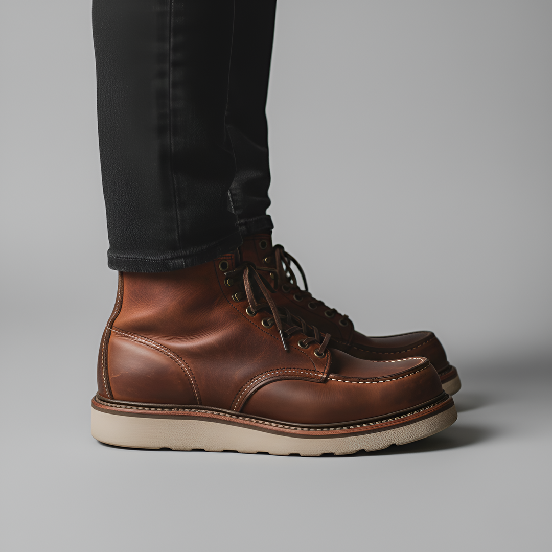 Moc Toe Lace Up Leather Wedge Sole Work Boot