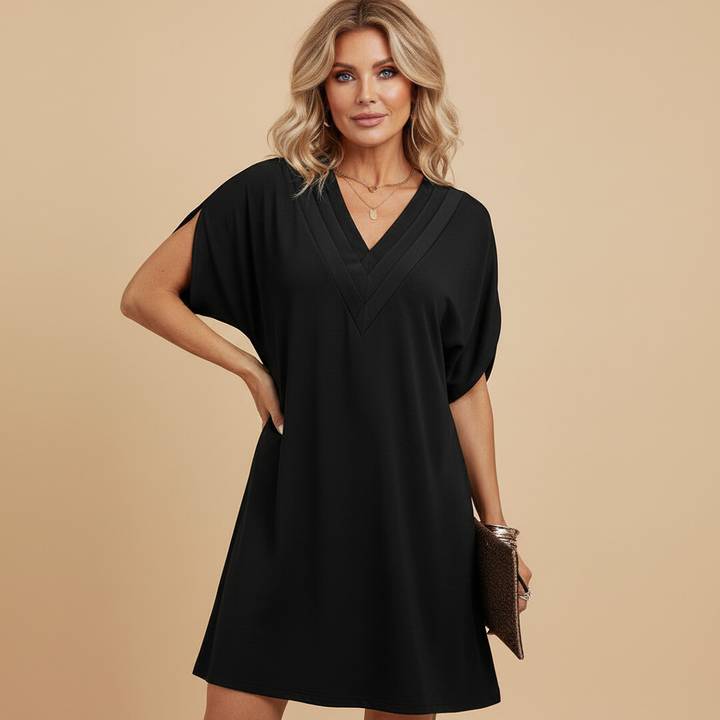 Batwing Sleeve V Neck Casual Mini Dress