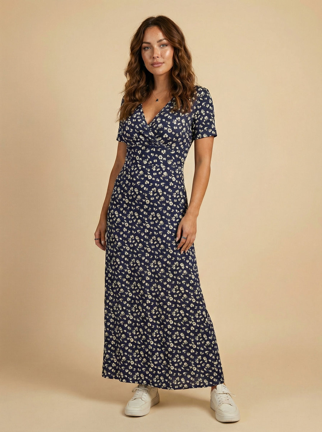 Floral Wrap V Neck Short Sleeve Casual Maxi Dress