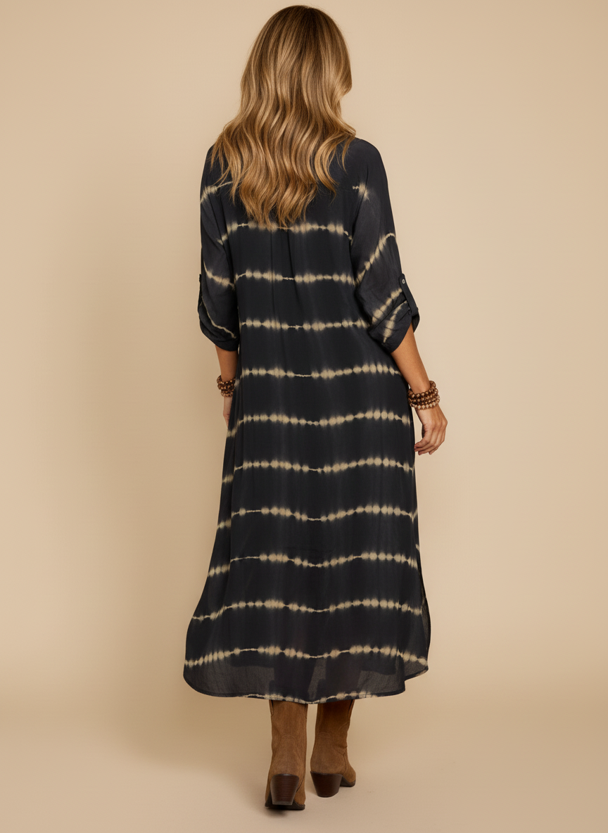 Tie Dye Chevron Print Oversized Shirt Maxi Dress