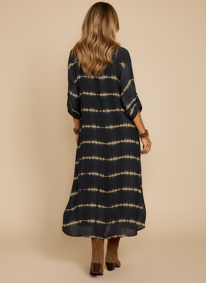 Tie Dye Chevron Print Oversized Shirt Maxi Dress