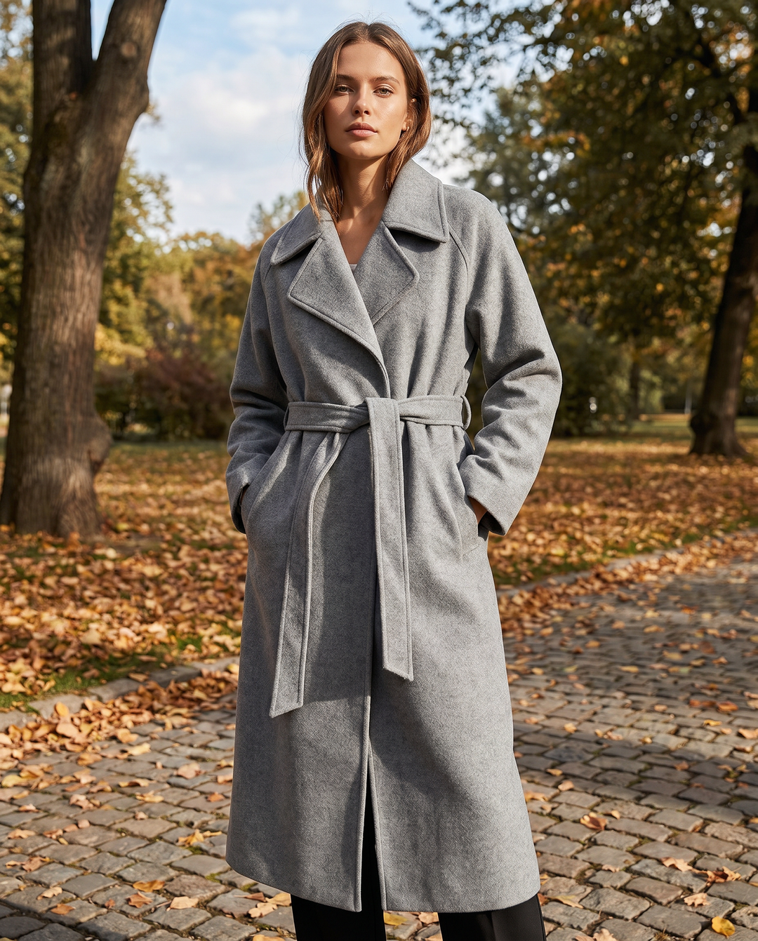 Rosamund | Women's Long Wool Blend Wrap Coat with Tie Belt