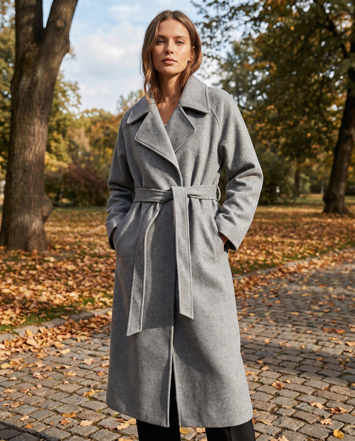 Rosamund | Women's Long Wool Blend Wrap Coat with Tie Belt